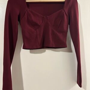 Garage Burgundy Long Sleeve Crop Top